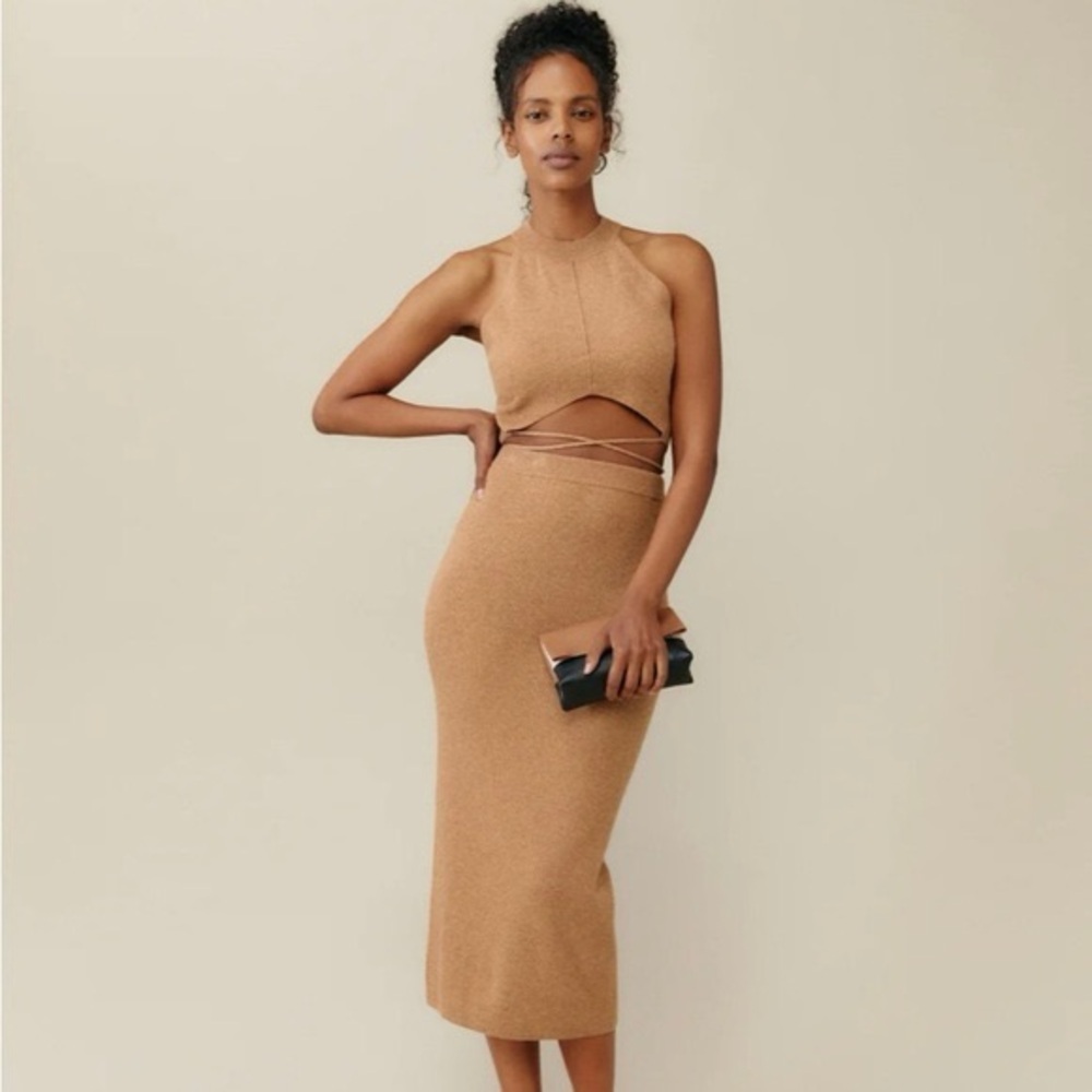Reformation Renato Two-piece Cashmere Top & Midi Skirt Set SMALL